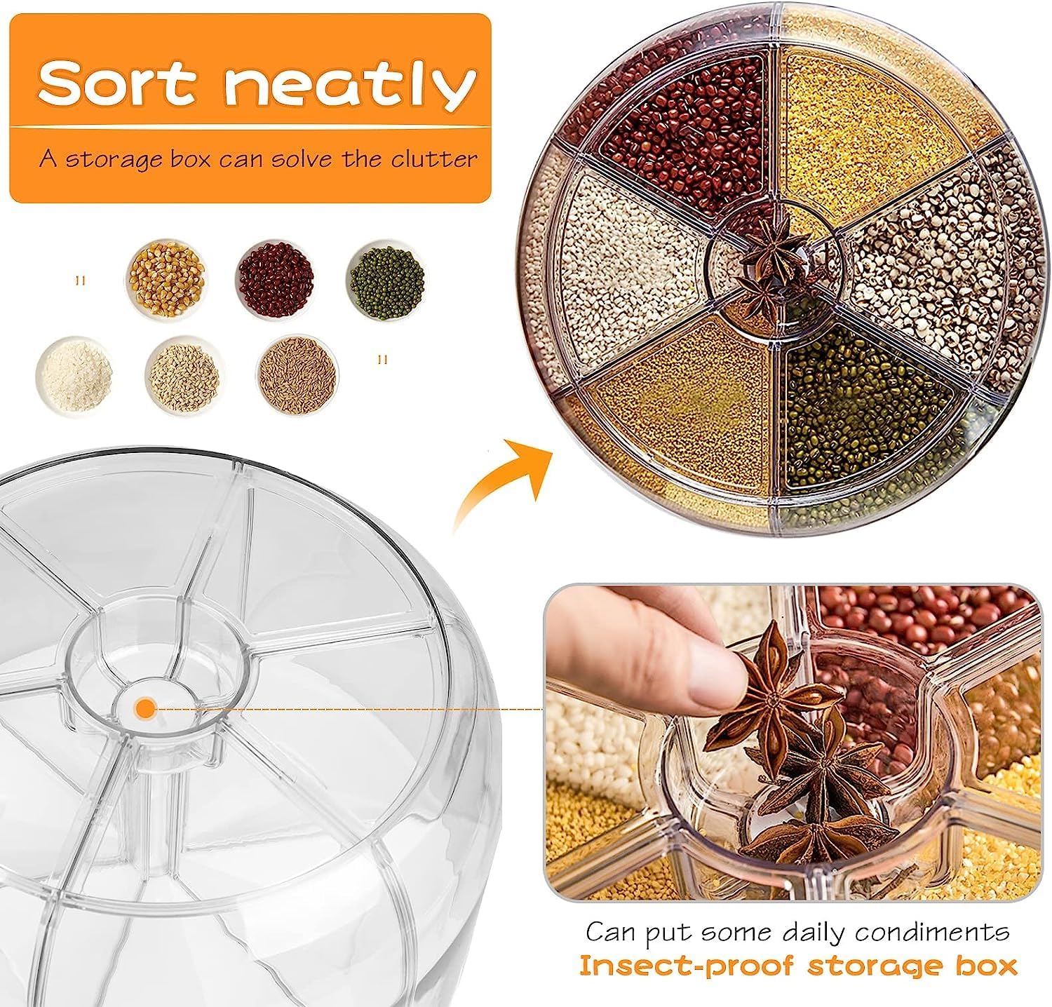 Rotating 6-Grid Cereal Dispenser